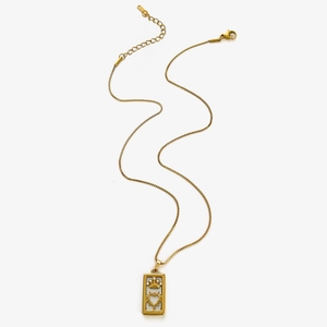 Vintage gold square tarot pendant necklace with crown heart design and box chain
