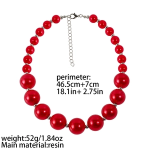 Exaggerated red resin pearl choker necklace with graduated beads and lobster clasp