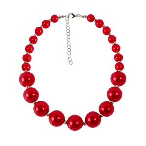 Elegant large red faux pearl necklace with silver spacers and adjustable lobster clasp