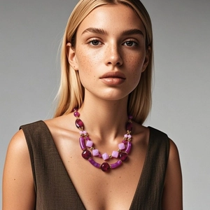 Chunky Resin Beaded Layered Necklace For Women Bohemian Multi Strand Necklace Retro Plastic Bead Statement Jewelry Party Gift