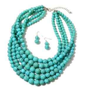 Set collana a più strati di perline turchesi e orecchini con texture screpolata