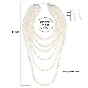 Élégant ensemble de collier et boucles d'oreilles en perles blanches à six couches