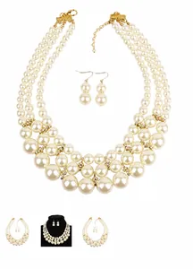 Détail du collier de perles multicouche avec perles graduées et boucles d'oreilles élégantes