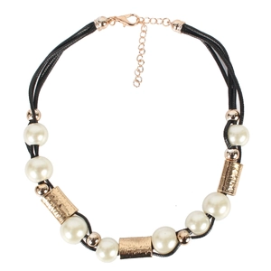 Vintage Mehrlagige Künstliche Perlenimitat Choker Halskette Für Damen Gold Silber Gehämmertes Metallrohr Geflochtene Seil Schlüsselbein Kette