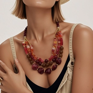 Set Collana E Orecchini Con Perline A Strati Bohemien Per Donna Gioielli In Resina Plastica ABS Statement Per Feste