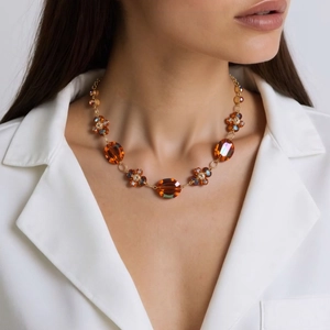 Vintage Legierung Künstlicher Kristall Blume Halskette Und Ohrringe Bunte Bernstein Perlen Schmuck Für Damen Party