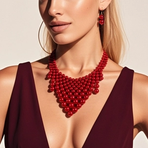 Parure de Bijoux en Fausses Künstliche Perles Multi-Rangs Vintage Collier Plastron Et Boucles d'Oreilles pour Mariage Fête Femme