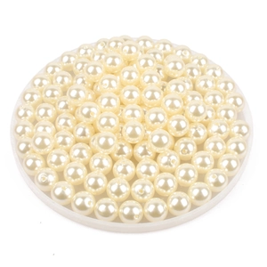 Perlas de ABS blanco crema en contenedor redondo para joyería DIY y artesanía