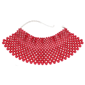Collar Babero de Perlas Artificiales Exagerado Moda Multicapa Tejida Imitación de Perla Artificial Choker para Mujer Fiesta Boda Joyería