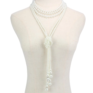 Elegant 1920s vintage multi-layer pearl necklace with woven knot and long pendant strands