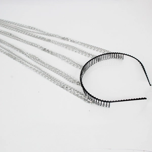 Fashionable wave tooth headband with silver dangling chains in punk style for hair decoration