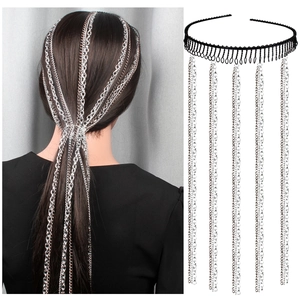 Fashion Punk Long Tassel Hair Chain Headband For Women Aluminum Alloy Silver Toothed Non Slip Hair Accessories Party Headwear