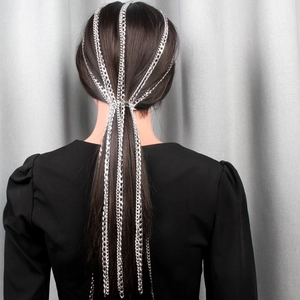 Fashion silver multi-strand chain headband accessory with long metal fringe tassels