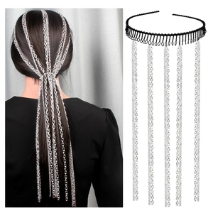 Punk Style Black Headband With Silver Metal Chain Tassels Bohemian Hair Jewelry For Women Party Performance Hair Accessories