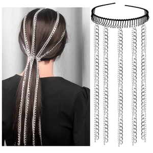 Punk Style Black Headband With Long Aluminum Tassel Chains Multi-layer Metal Hair Chain Headpiece For Women Party Jewelry