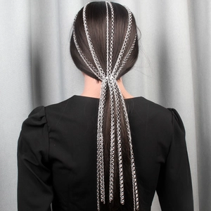 Chaîne de cheveux en métal argenté avec de multiples franges en cascade pour femmes