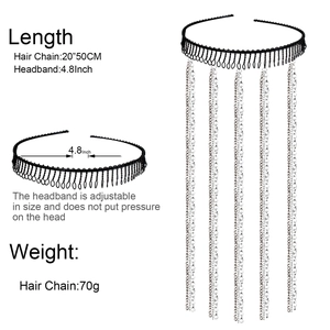 Fashionable wave headband with 50cm long silver tassels and adjustable metal hair chain