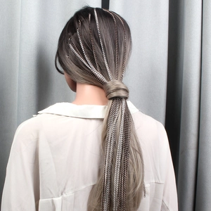 Chaîne à cheveux argentée à franges tombant sur une coiffure en queue de cheval
