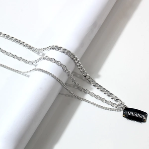 Silver plated multi-layer tassel hair chain with metal links and U-shaped hair clips