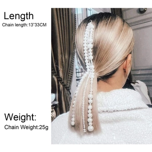 Chaîne à cheveux longue avec perles, accessoire bohème de 33 cm pour coiffures élégantes