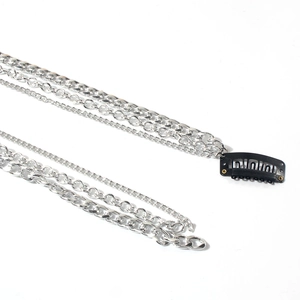 Silver multi-layer tassel hair chain with metal links and BB clip in punk style