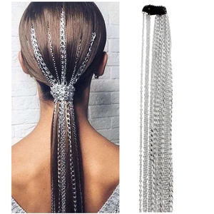 Silver Plated Aluminum Tassel Hair Extension Chain Multi Layer Metal Link Hair Clip Accessory Punk Style Long Fringe Hair Jewelry For Women