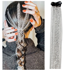 Bohemian Multi Layer Aluminum Tassel Hair Chain With BB Clip Silver Fringe Hair Extension For Women Punk Party Hair Accessories