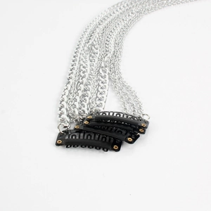 Silver layered tassel hair chain extension with metallic fringe and secure BB clips