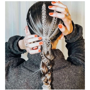 Silver layered tassel hair chain extension for bohemian style braided hairstyles