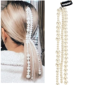 Élégant Bijou de Chaîne de Cheveux à Gland en Künstliche Perles d'imitation Blanches Extensions de Cheveux pour Femmes Mariage Fête