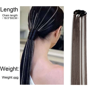 Bijou de cheveux long multicouche avec pompon pour queue de cheval et chaînes en métal 50cm