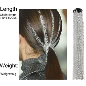 Silver plated tassel hair chain headpiece with multi-strand metal fringe design