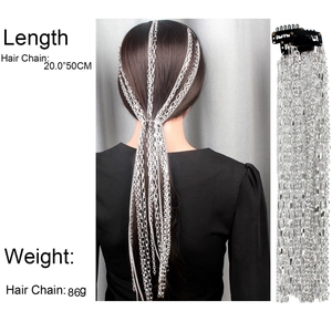 Silver multi-layer tassel hair chain with clip, 50cm long minimalist headpiece for women