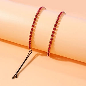Catena per extension capelli con strass rossi e clip per acconciature da festa