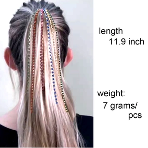 Catena per capelli con nappe di strass colorati per estensioni a coda di cavallo