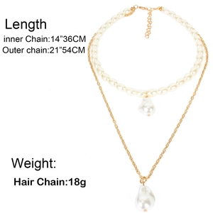 Collana doppia dorata con perle barocche irregolari e filo di perle ovali eleganti
