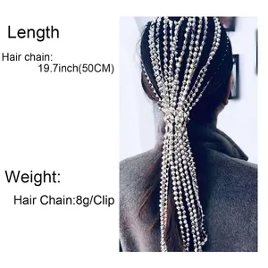Silver beaded long tassel hair chain with 50cm metallic spikes for stylish hair decoration