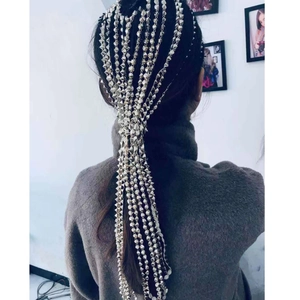 Punk Style Alloy Long Tassel Hair Chain With Conical Rivets Gothic Metal Hair Clip Headpiece For Women Party Accessory