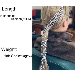 Catena per capelli in strass da 50 cm con clip per acconciature a treccia eleganti