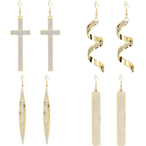 Set di quattro orecchini geometrici dorati con finitura argento glitterata