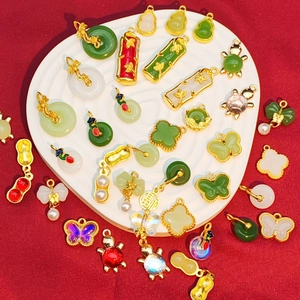 Assorted Chinese style retro alloy charms including jade rings and gourds for DIY jewelry