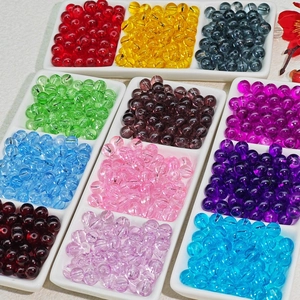 8mm Transparent Glass Beads Solid Color Round Loose Beads For DIY Bracelet Necklace Making Handmade Jewelry Finding Materials