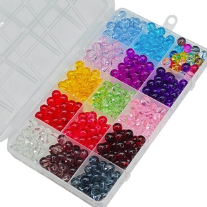 DIY bead kit with 8mm glass jelly crystal beads in a 15-compartment storage box