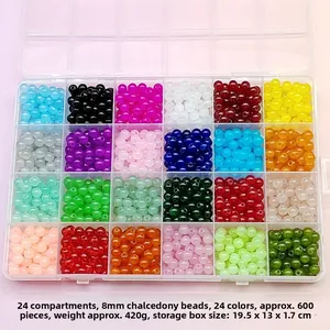 24-color 8mm chalcedony glass beads kit in storage box for DIY jewelry making