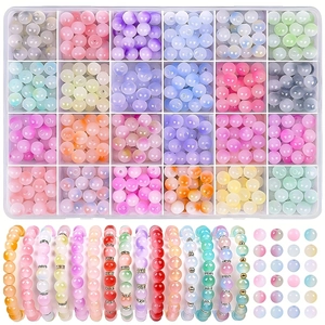 DIY bead set with 24-grid organizer box and colorful frosted matte beads for jewelry making
