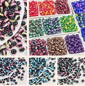Detailed grid view of assorted 8mm colored glass beads for DIY jewelry making