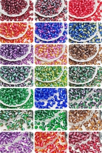 Detail showing 21 colors of 8mm and 10mm glass beads for DIY jewelry making