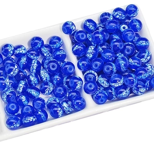 Blue marble texture glass beads with white patterns for DIY jewelry making