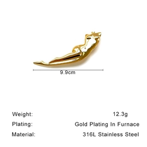 Minimalist gold 316L stainless steel feminine figure sculpture brooch pin for women