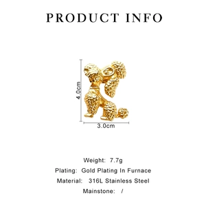 Golden poodle brooch dimensions showing 4.0cm height and 3.0cm width on white background